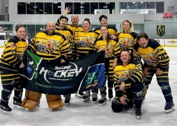 beer-league-hcoey-tournament-vegas-yellow-team adult beer league hockey players at a draft tournament