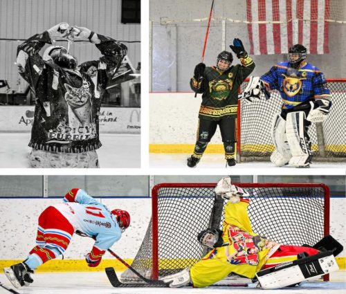 beer league ice hockey tournament players collage