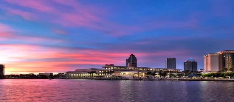 tampa bay skyline at sunset before a 3rd line hockey tournament